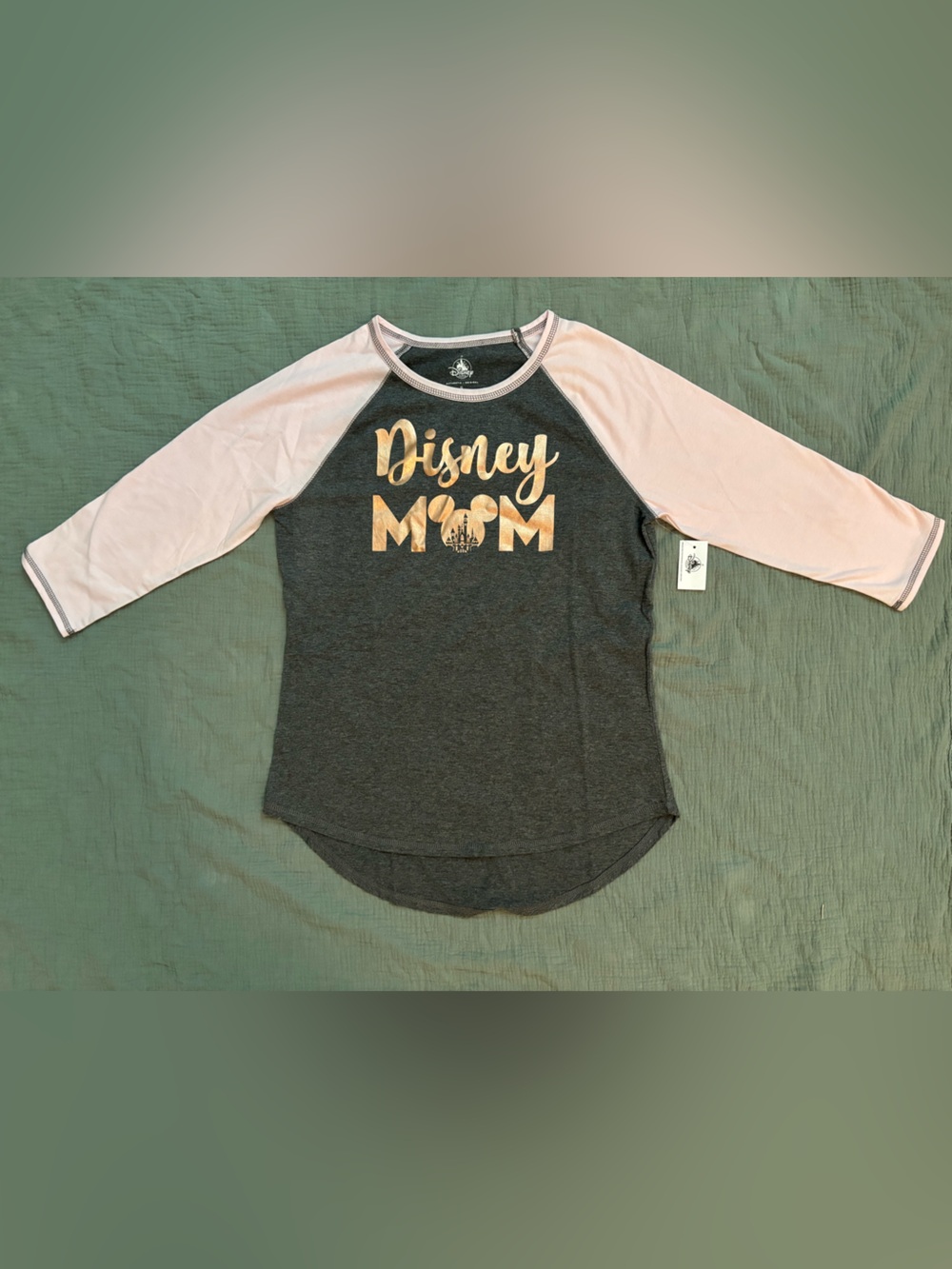 Disney Mom Raglan Long Sleeve Tee T-Shirt Shirt Rose Gold Mickey Mouse SMALL